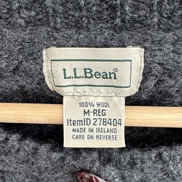 L.L. Bean Women’s Irish Wool Cardigan Gray Cable Knit Sweater Made In Ireland M - Picture 3 of 6
